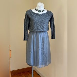 Amanti Delicate Light Blue Boxy Lace Silk Dress Floral Oversize Relaxed Fit SZ S